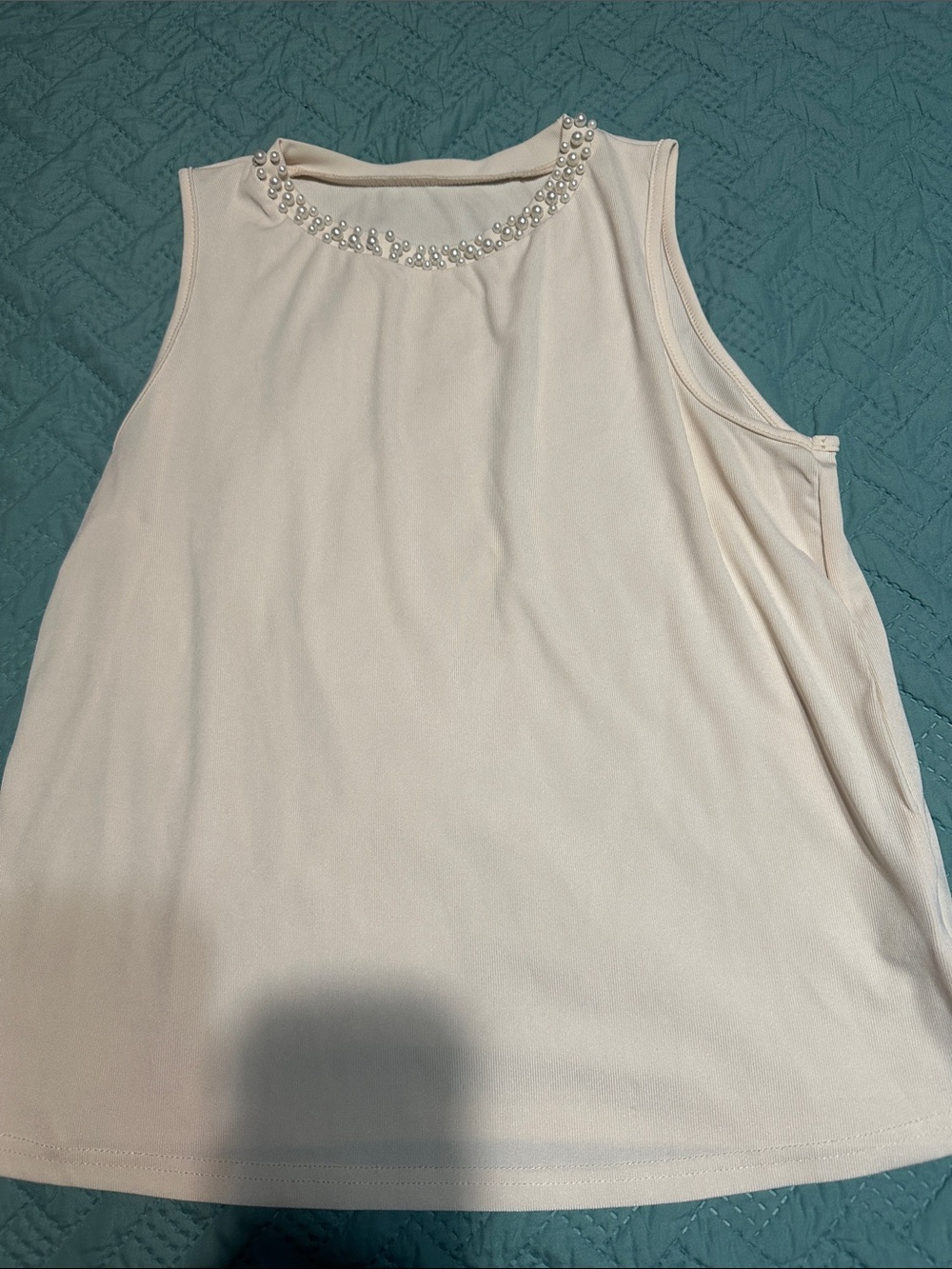 Pearl-Embellished Sleeveless Top - Cream